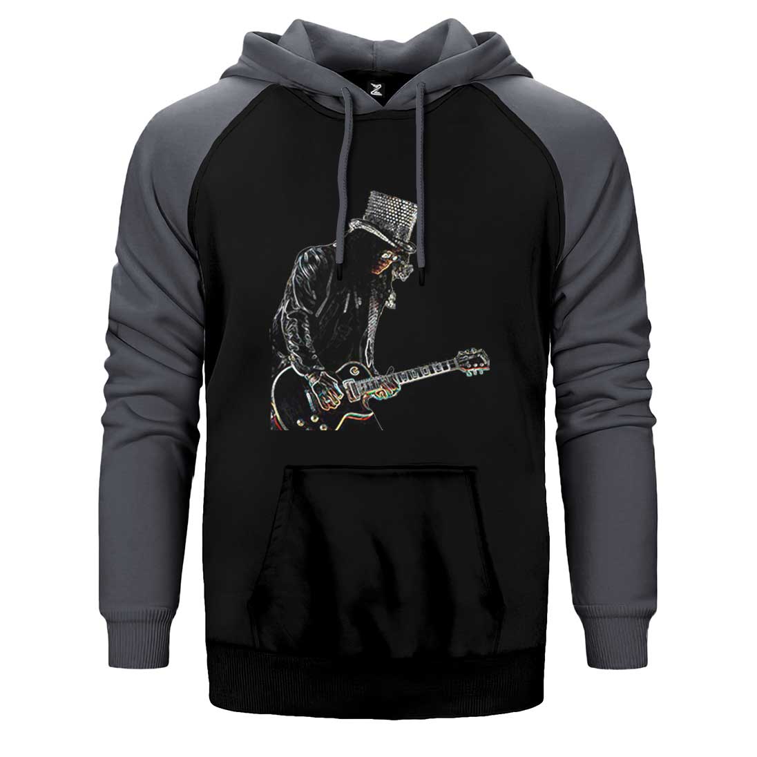 Slash Siluet Guitar Çift Renk Reglan Kol Sweatshirt / Hoodie