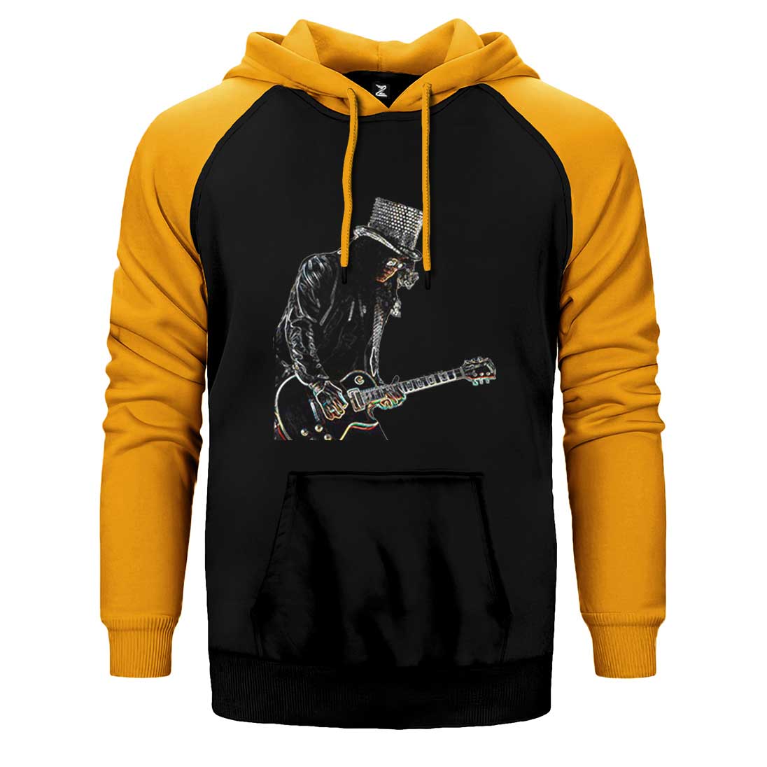 Slash Siluet Guitar Çift Renk Reglan Kol Sweatshirt / Hoodie