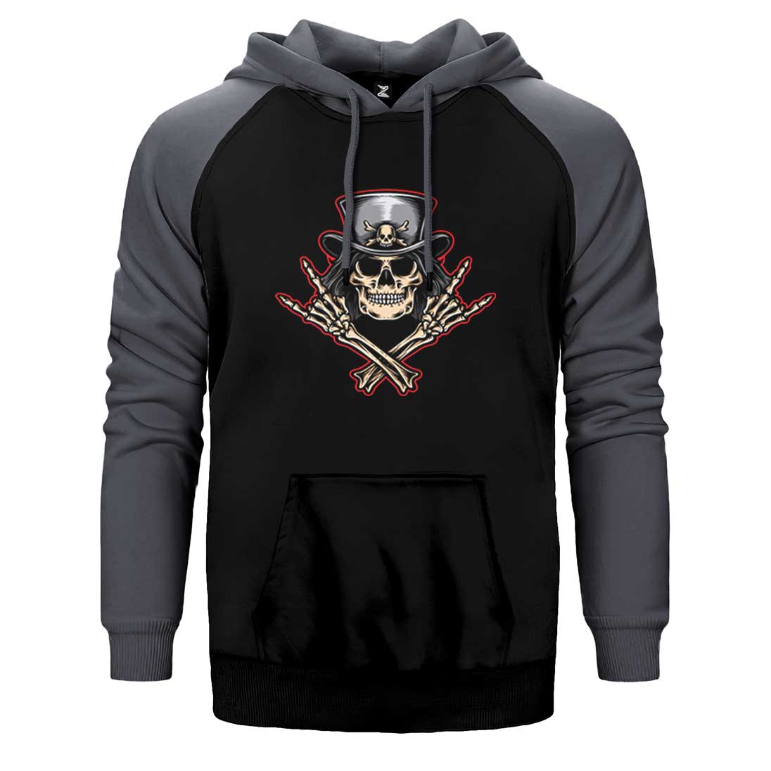 Slash Skull Çift Renk Reglan Kol Sweatshirt / Hoodie