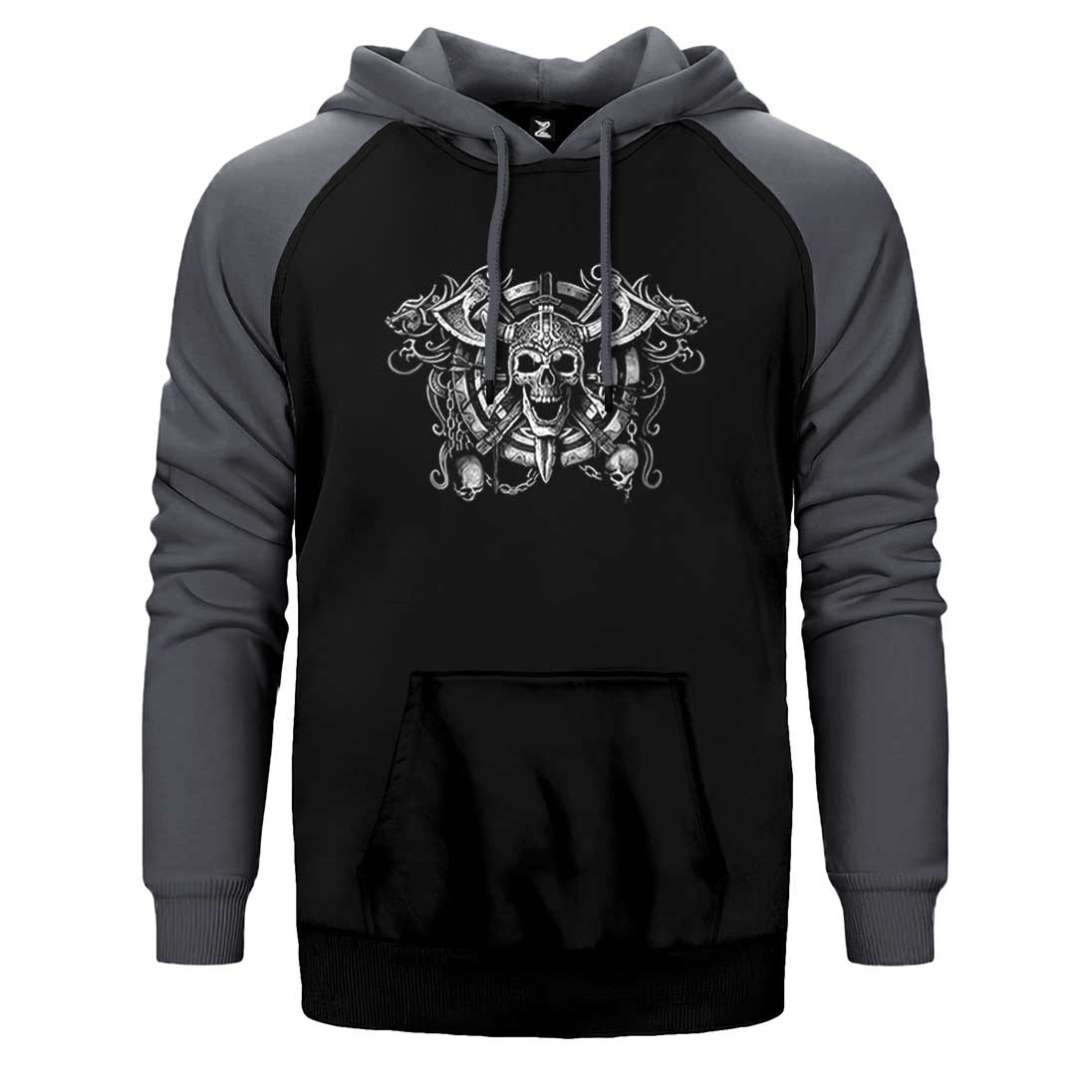 Amon Amarth Vikings Skull Çift Renk Reglan Kol Sweatshirt / Hoodie