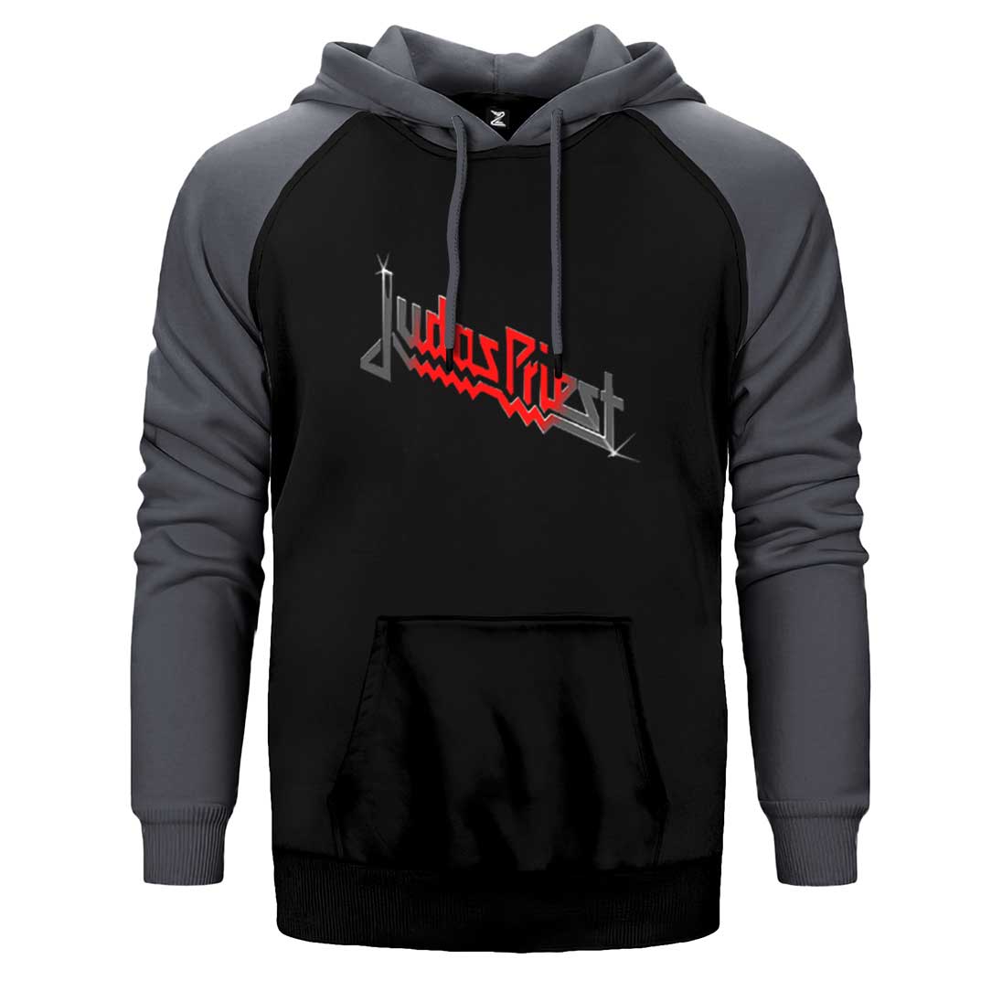 judas Priest Black Red Logo Çift Renk Reglan Kol Sweatshirt / Hoodie