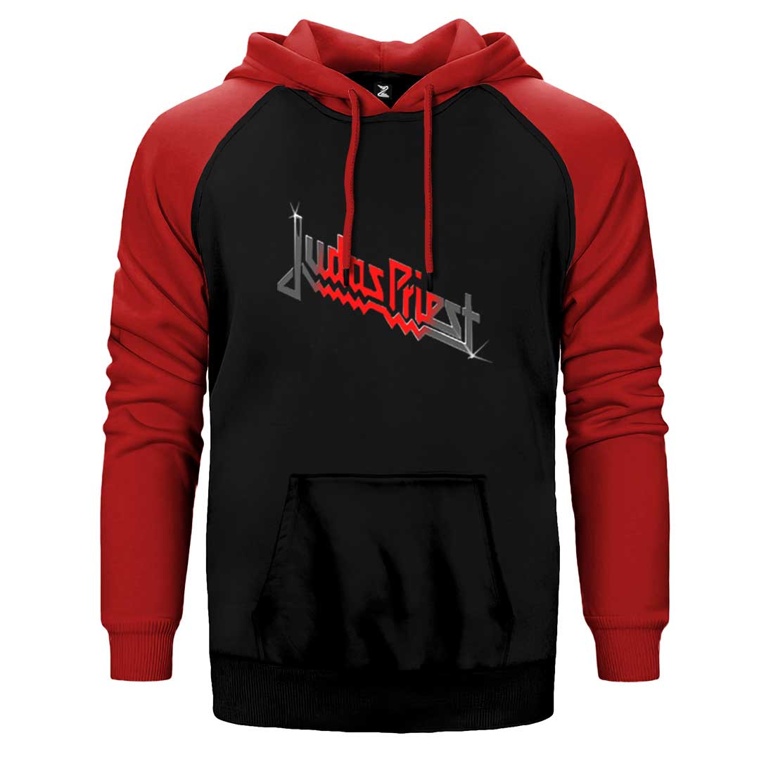 judas Priest Black Red Logo Çift Renk Reglan Kol Sweatshirt / Hoodie