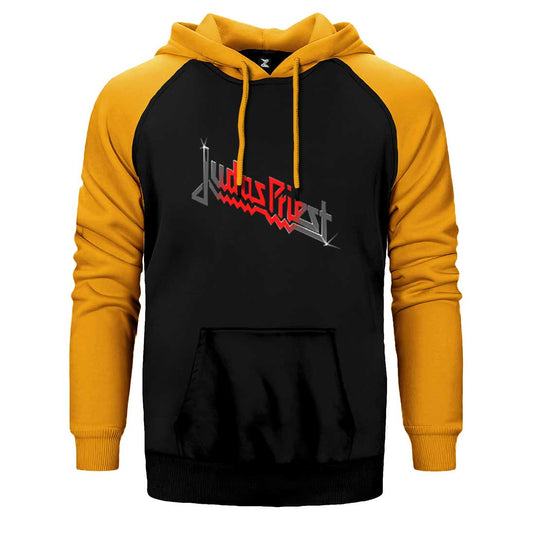 judas Priest Black Red Logo Çift Renk Reglan Kol Sweatshirt / Hoodie