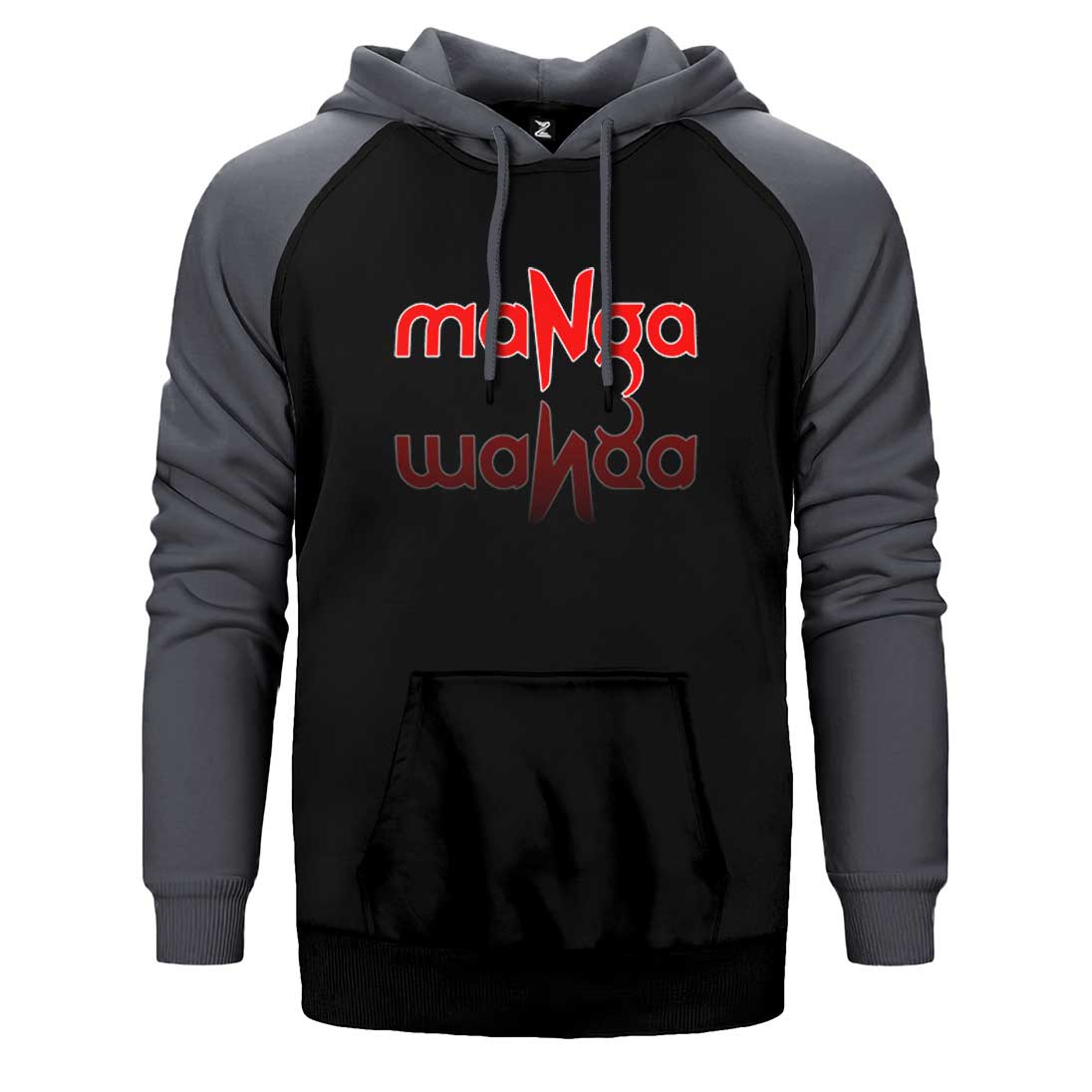 MaNga Yazı Yansıması Çift Renk Reglan Kol Sweatshirt / Hoodie