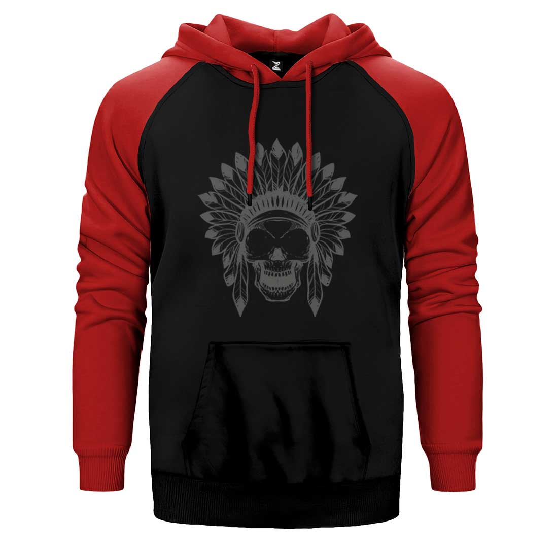 Kızılderili Skull Çift Renk Reglan Kol Sweatshirt / Hoodie