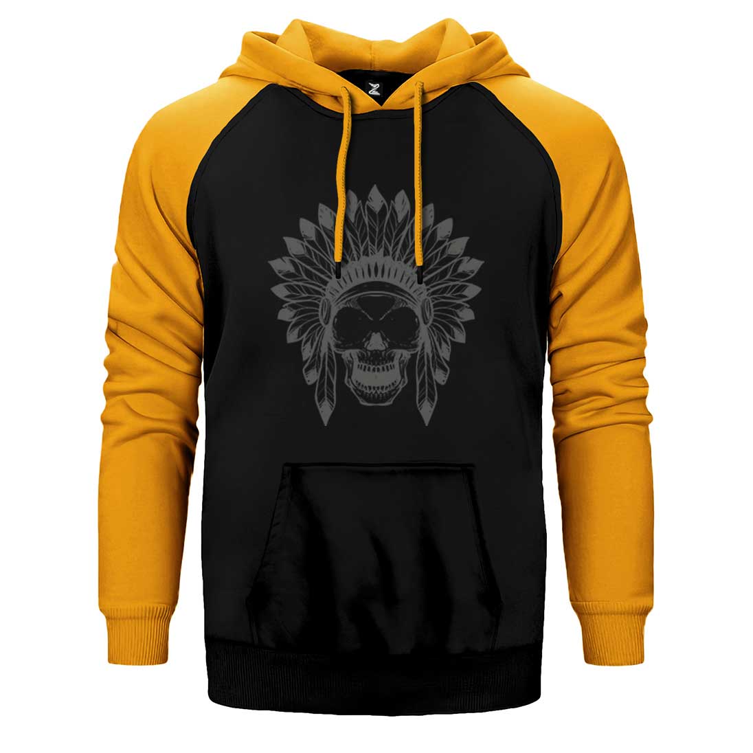 Kızılderili Skull Çift Renk Reglan Kol Sweatshirt / Hoodie