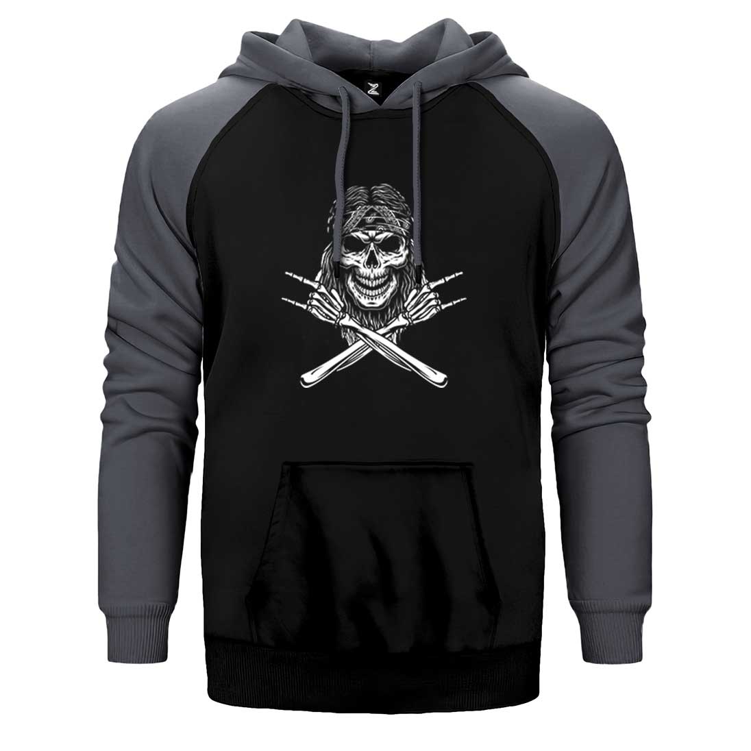 Kovboy Rock N Roll Skull Çift Renk Reglan Kol Sweatshirt / Hoodie