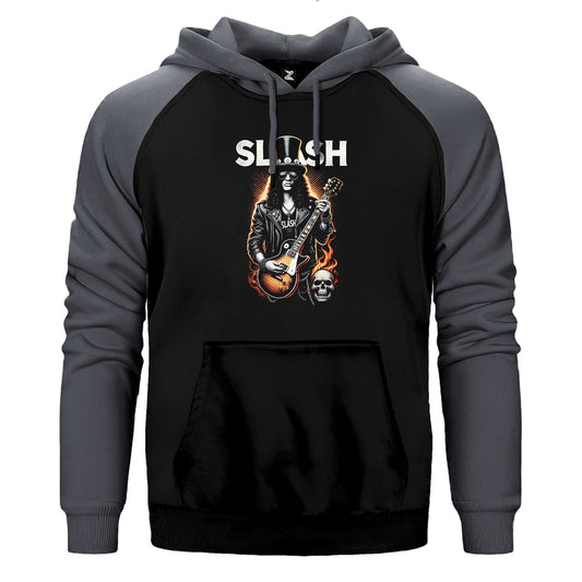 Slash Guitarist Skull Logo Çift Renk Reglan Kol Sweatshirt / Hoodie