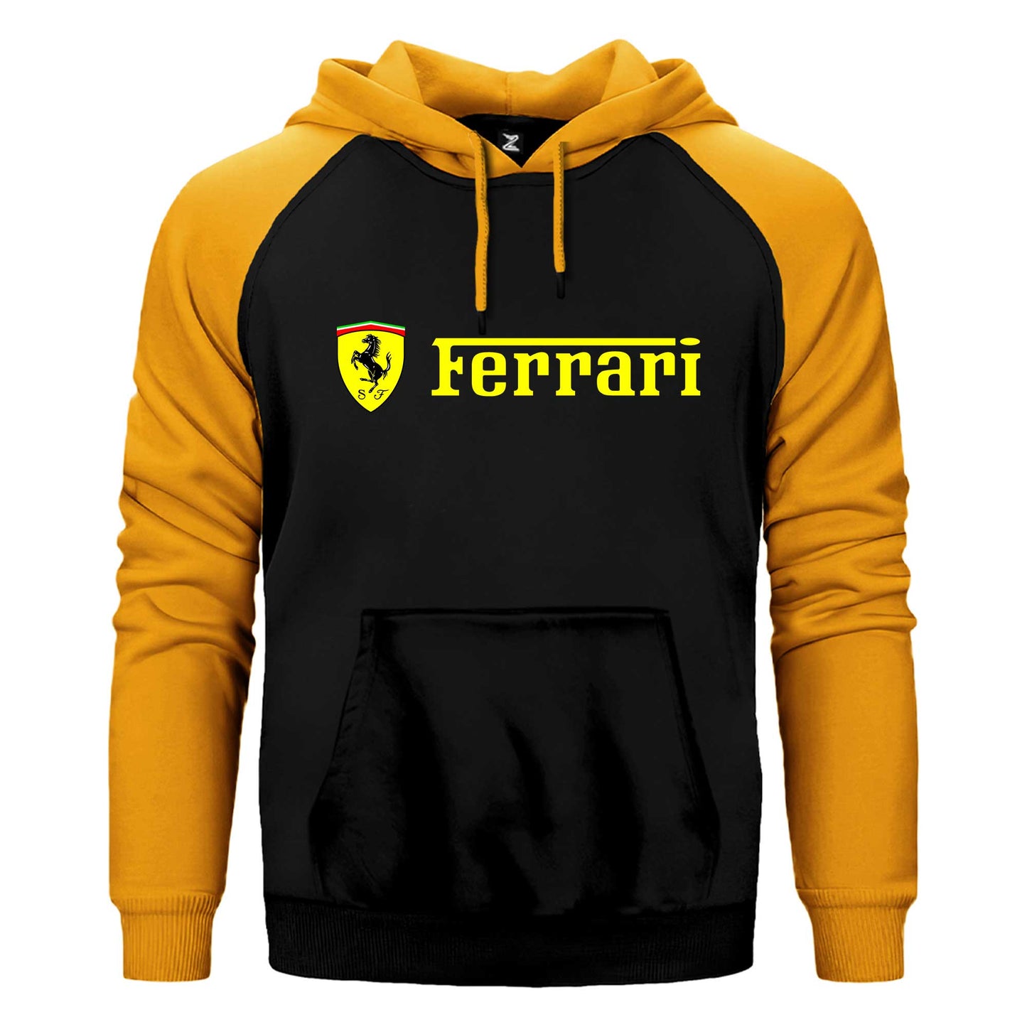 Ferrari Logo Gold Text Çift Renk Reglan Kol Sweatshirt / Hoodie