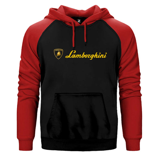 Lamborghini Gold Logo Text Çift Renk Reglan Kol Sweatshirt / Hoodie