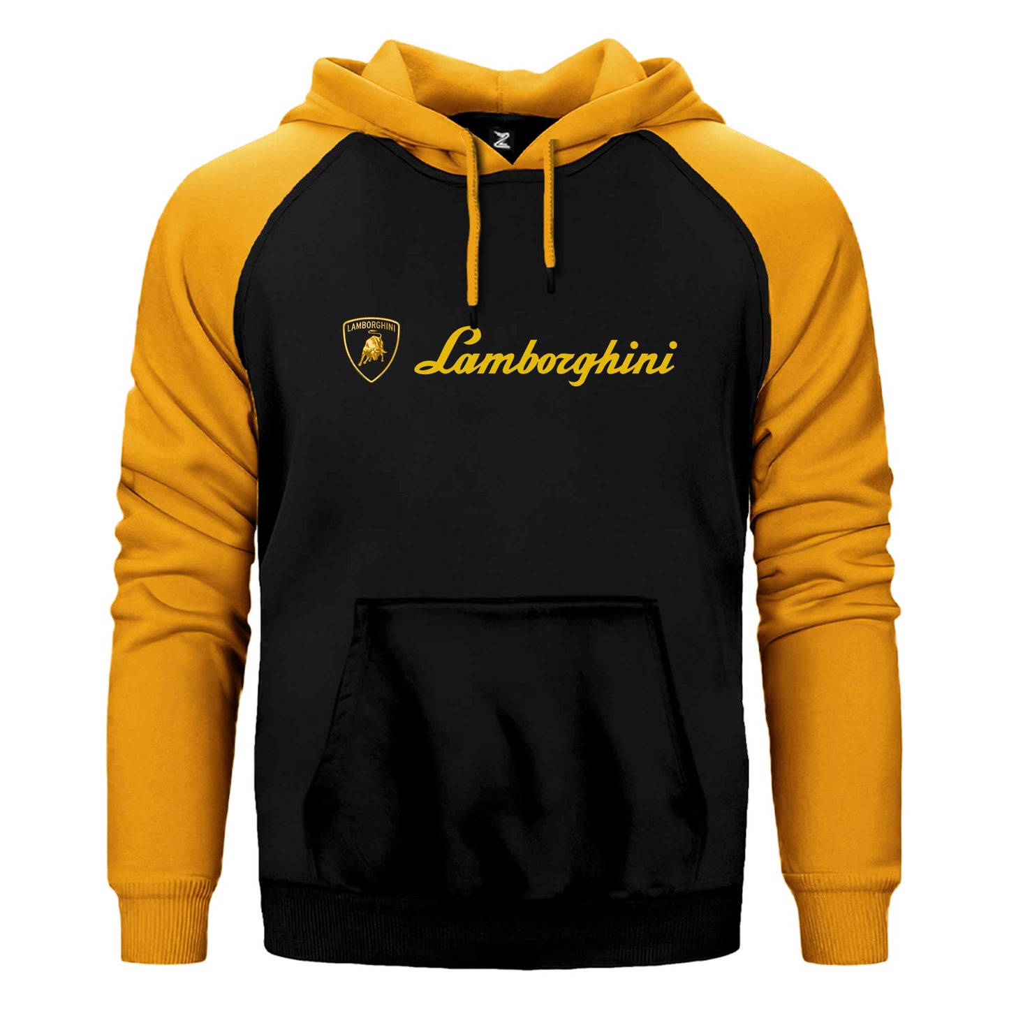Lamborghini Gold Logo Text Çift Renk Reglan Kol Sweatshirt / Hoodie