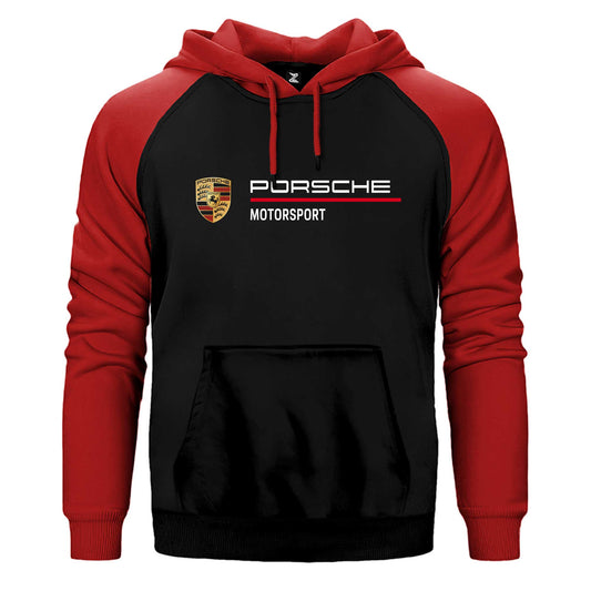 Porsche Logo Motorsport Çift Renk Reglan Kol Sweatshirt / Hoodie
