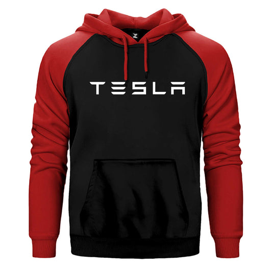Tesla Text Çift Renk Reglan Kol Sweatshirt / Hoodie
