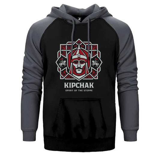 Kıpçak Savaşçı Miğferli Kırmızı Motifli Baskılı Çift Renk Reglan Kol Sweatshirt / Hoodie