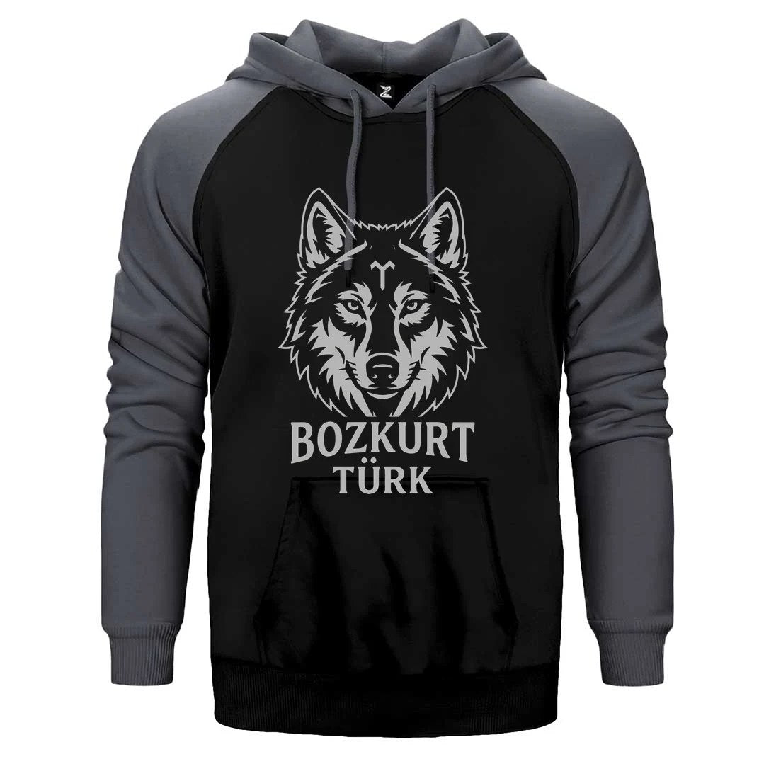 Beyaz Çizgisel Kurt Başı Bozkurt Türk Yazılı Baskılı Çift Renk Reglan Kol Sweatshirt / Hoodie