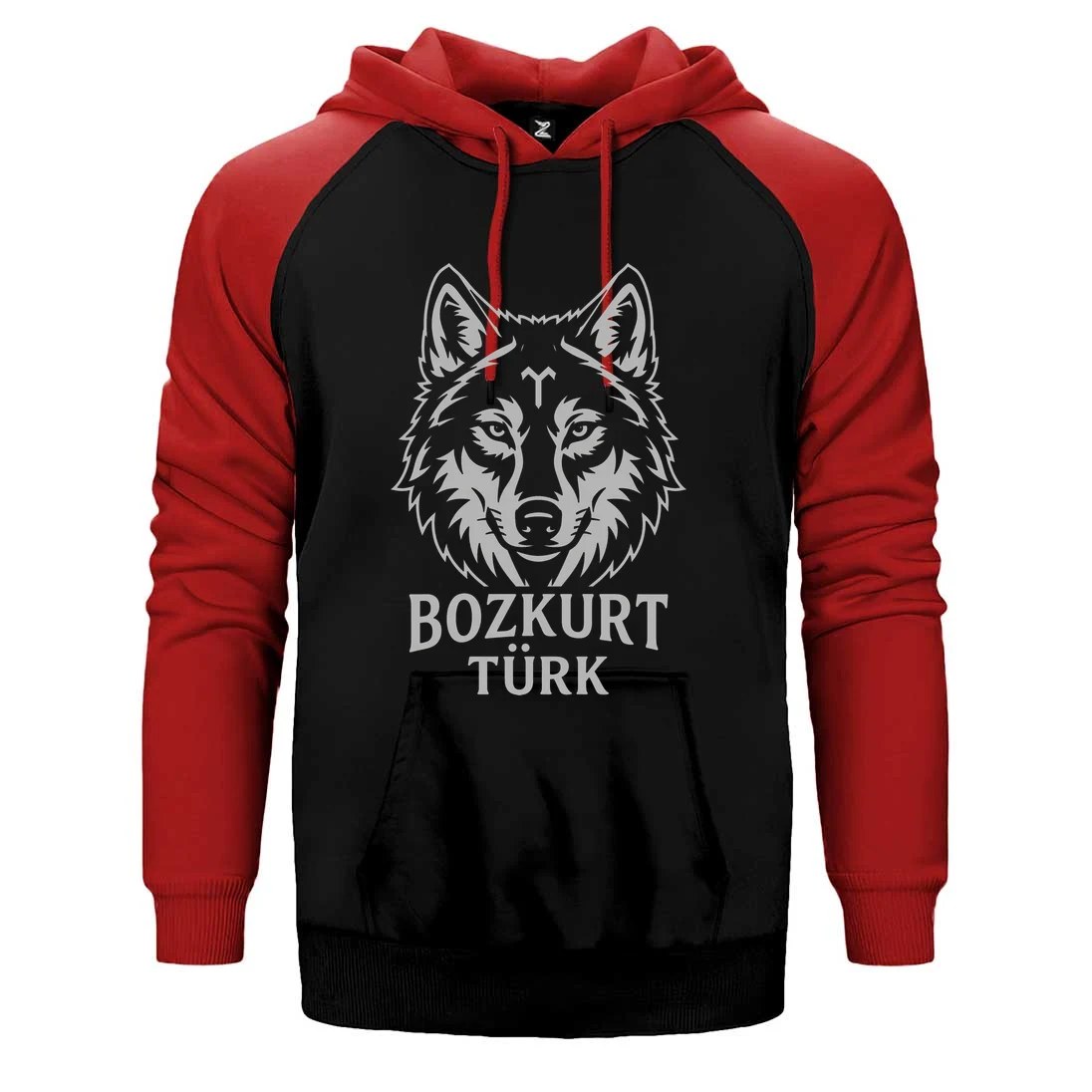 Beyaz Çizgisel Kurt Başı Bozkurt Türk Yazılı Baskılı Çift Renk Reglan Kol Sweatshirt / Hoodie