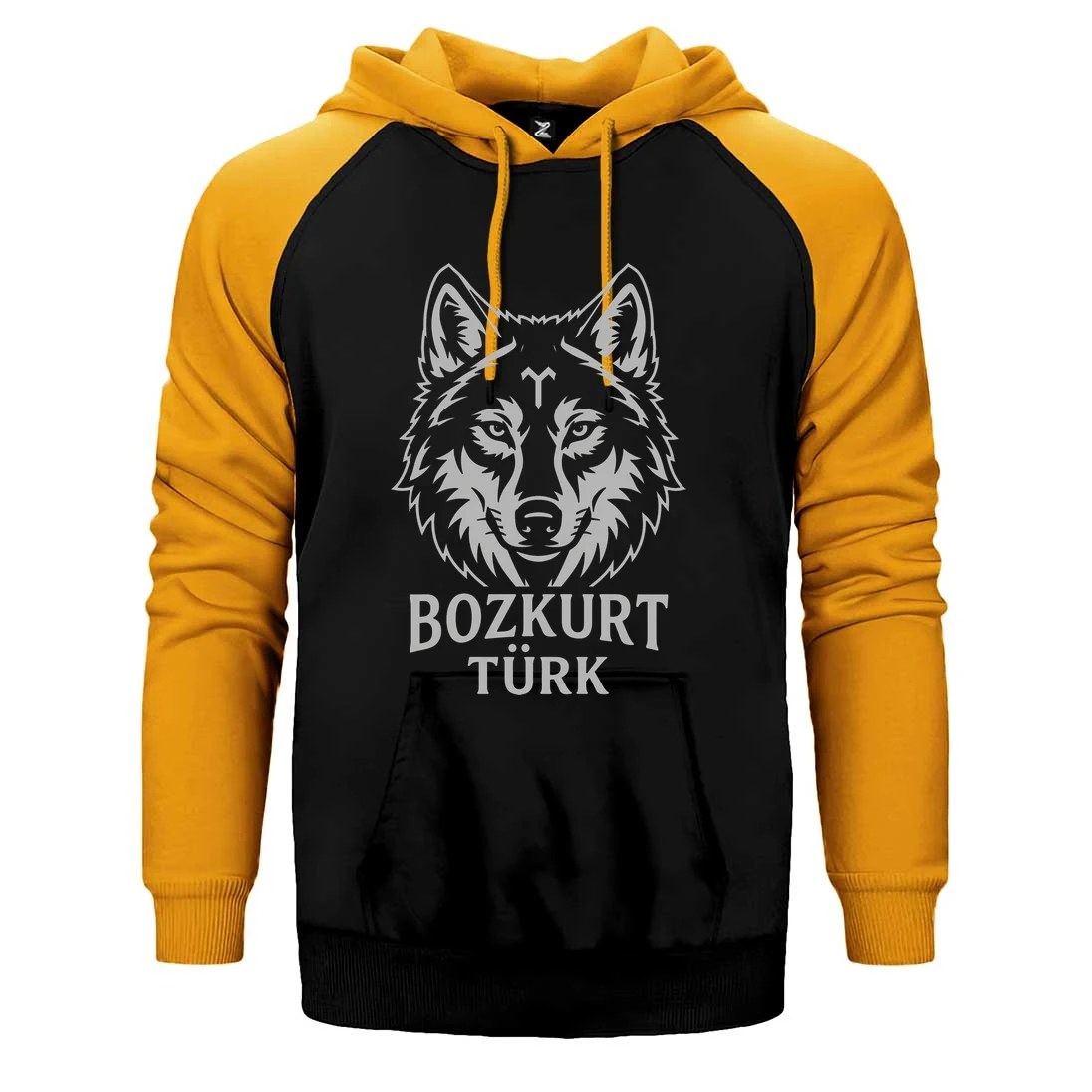 Beyaz Çizgisel Kurt Başı Bozkurt Türk Yazılı Baskılı Çift Renk Reglan Kol Sweatshirt / Hoodie