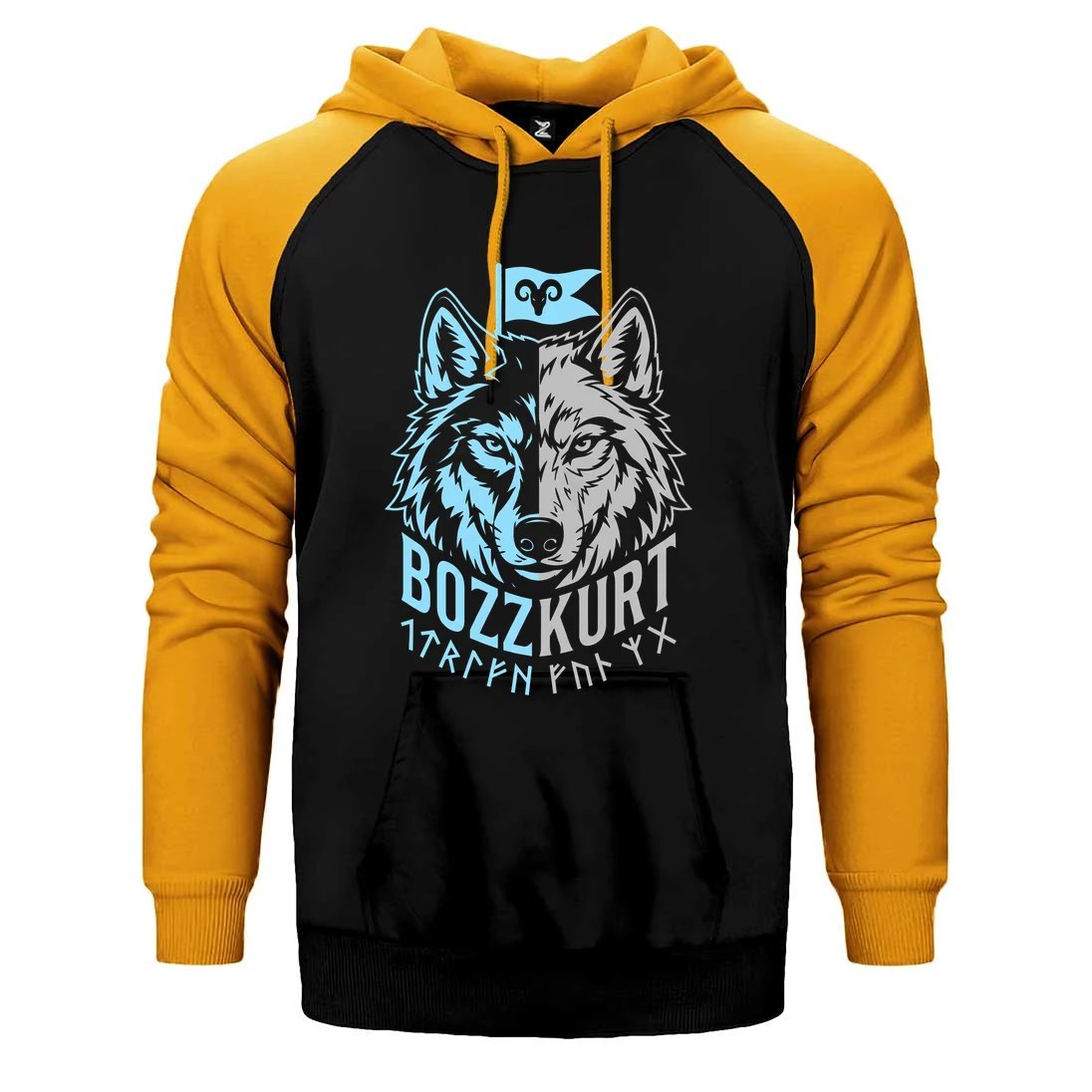 Mavi Beyaz İki Yüzlü Bozkurt Bayraklı Baskılı Çift Renk Reglan Kol Sweatshirt / Hoodie