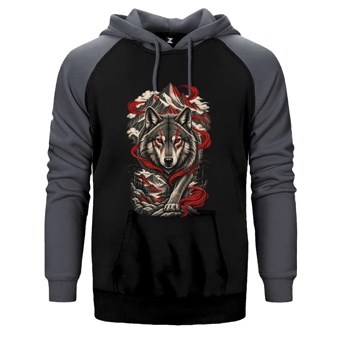 Dağların Hakimi Bozkurt Çift Renk Reglan Kol Sweatshirt / Hoodie