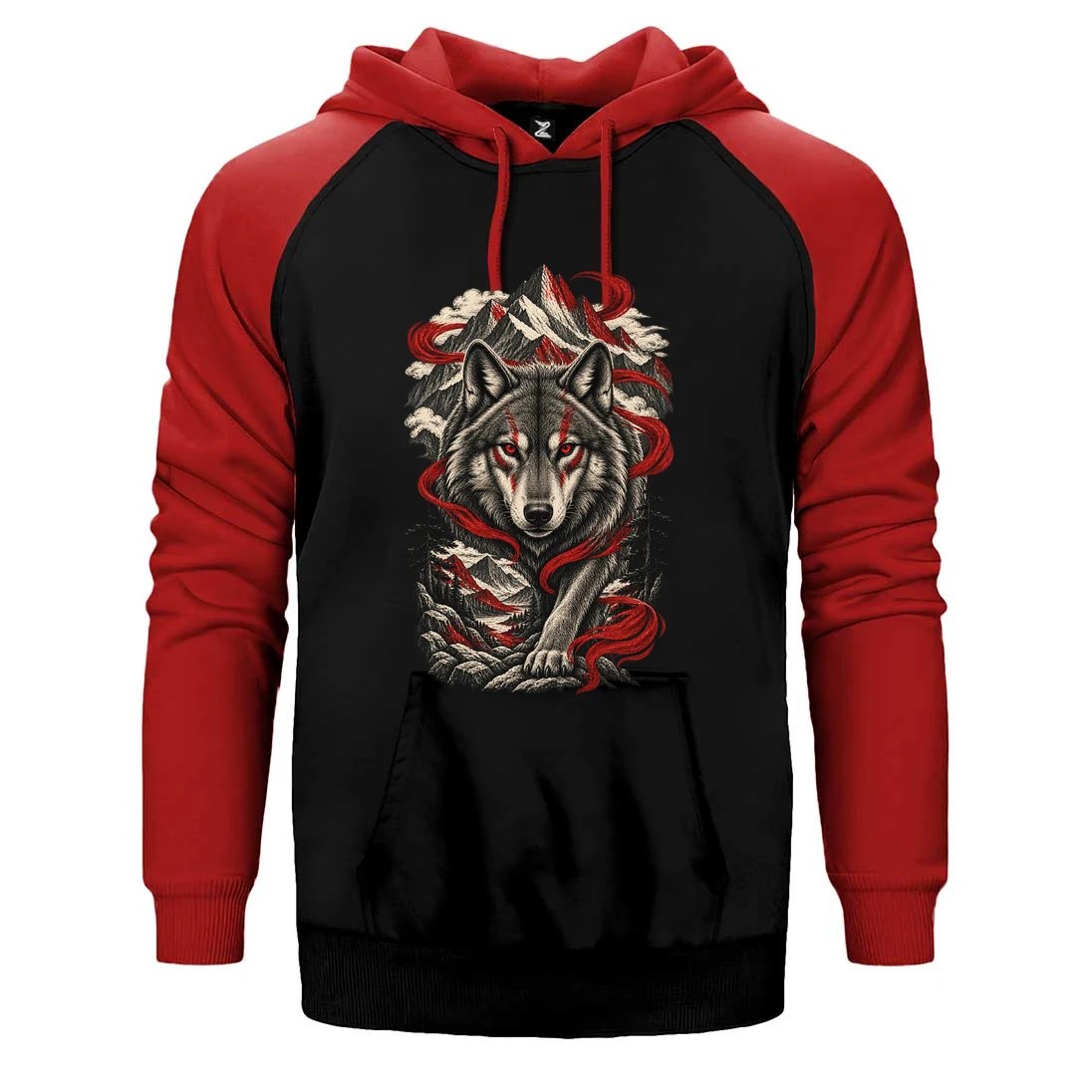 Dağların Hakimi Bozkurt Çift Renk Reglan Kol Sweatshirt / Hoodie