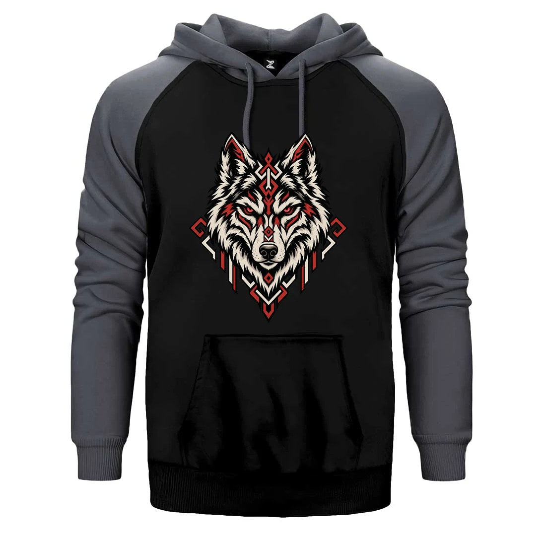 Geometrik Bozkurt Çift Renk Reglan Kol Sweatshirt / Hoodie