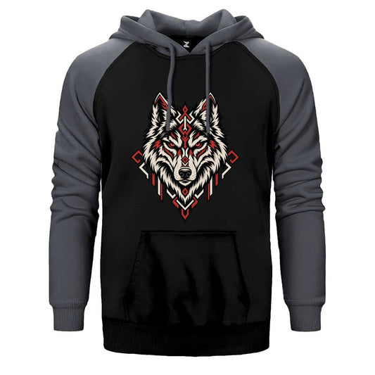 Geometrik Bozkurt Çift Renk Reglan Kol Sweatshirt / Hoodie