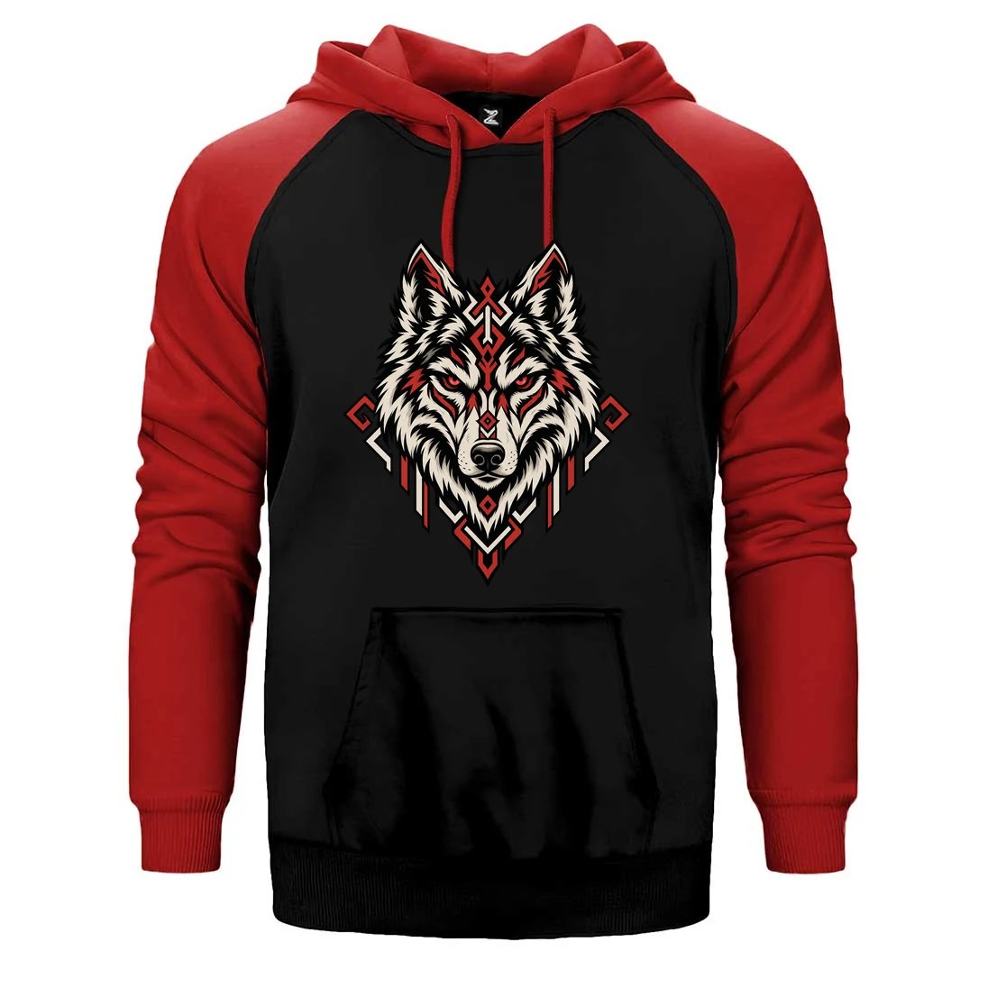 Geometrik Bozkurt Çift Renk Reglan Kol Sweatshirt / Hoodie