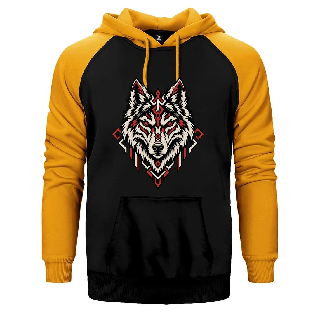 Geometrik Bozkurt Çift Renk Reglan Kol Sweatshirt / Hoodie