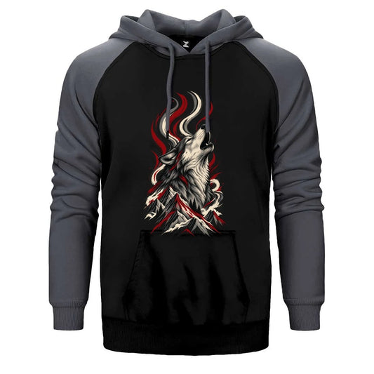 Dağlara Uluyan Bozkurt Çift Renk Reglan Kol Sweatshirt / Hoodie
