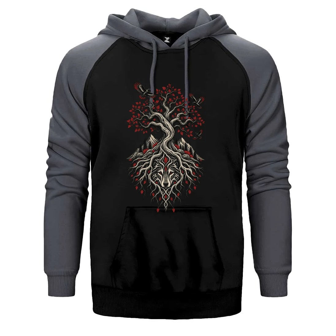 Hayat Ağacı Bozkurt Çift Renk Reglan Kol Sweatshirt / Hoodie