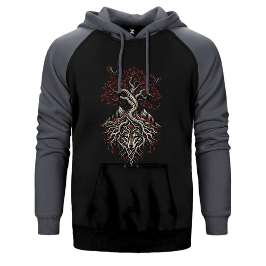 Hayat Ağacı Bozkurt Çift Renk Reglan Kol Sweatshirt / Hoodie