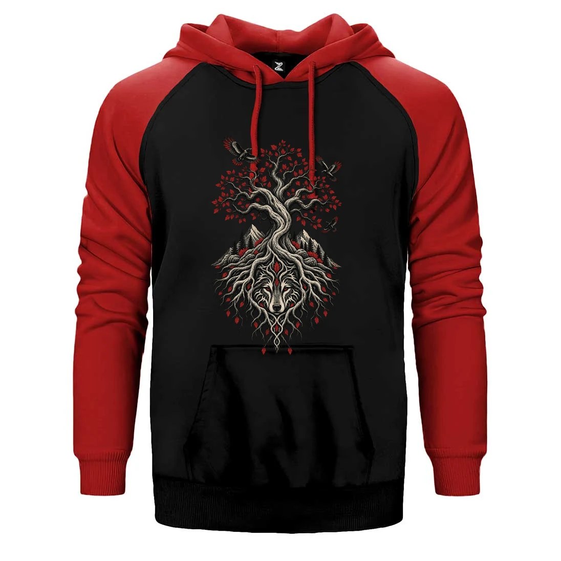 Hayat Ağacı Bozkurt Çift Renk Reglan Kol Sweatshirt / Hoodie
