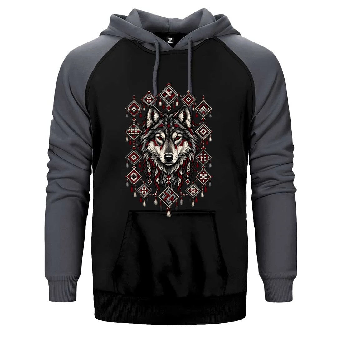 Motifli Muhafız Bozkurt Çift Renk Reglan Kol Sweatshirt / Hoodie