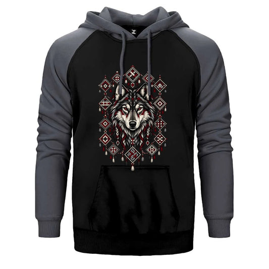 Motifli Muhafız Bozkurt Çift Renk Reglan Kol Sweatshirt / Hoodie