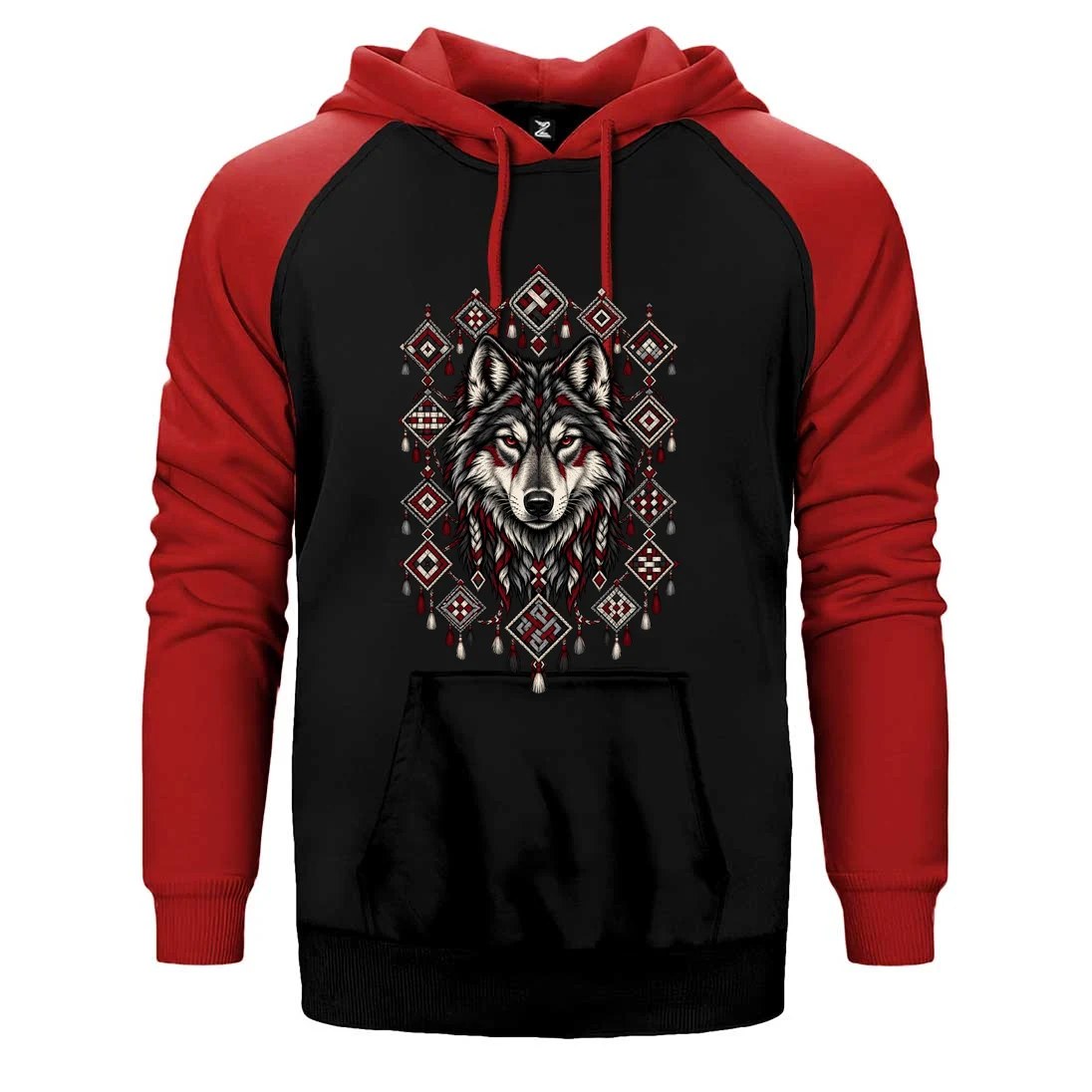 Motifli Muhafız Bozkurt Çift Renk Reglan Kol Sweatshirt / Hoodie