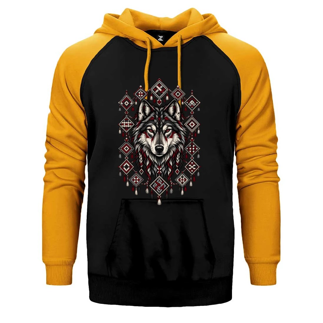 Motifli Muhafız Bozkurt Çift Renk Reglan Kol Sweatshirt / Hoodie