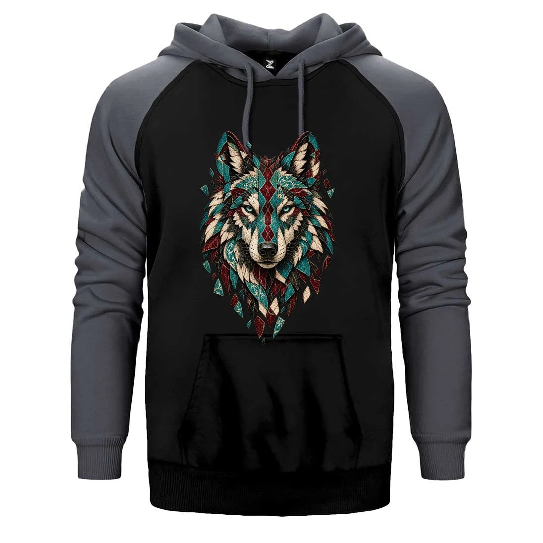 Turkuaz Mozaik Bozkurt Çift Renk Reglan Kol Sweatshirt / Hoodie