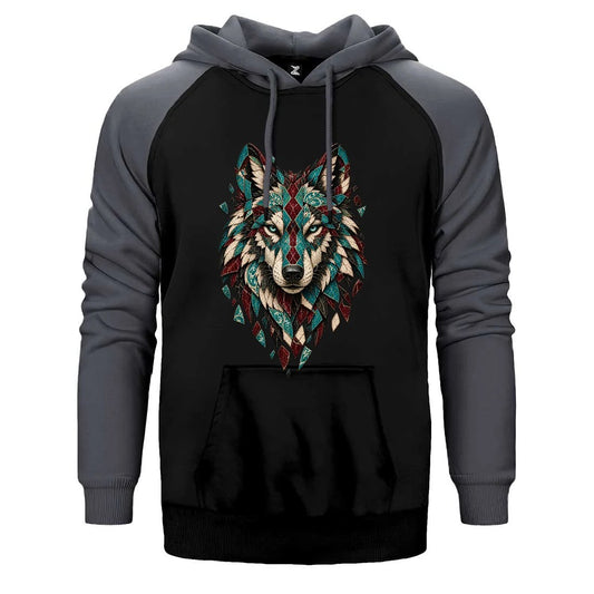 Turkuaz Mozaik Bozkurt Çift Renk Reglan Kol Sweatshirt / Hoodie