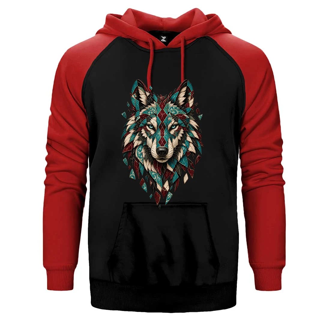 Turkuaz Mozaik Bozkurt Çift Renk Reglan Kol Sweatshirt / Hoodie