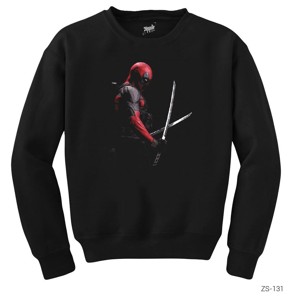 Deadpool Kılıçlı Siyah Sweatshirt