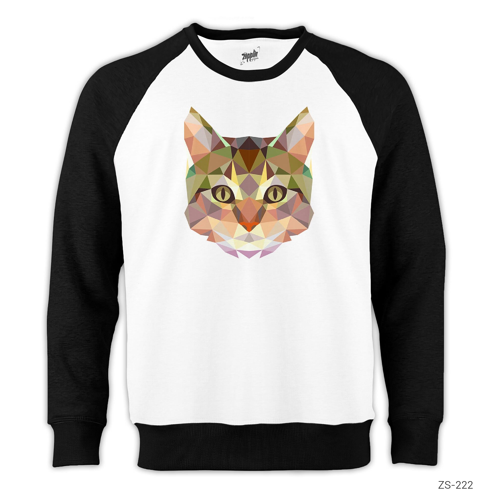 Polygon Kedi Reglan Kol Beyaz Sweatshirt