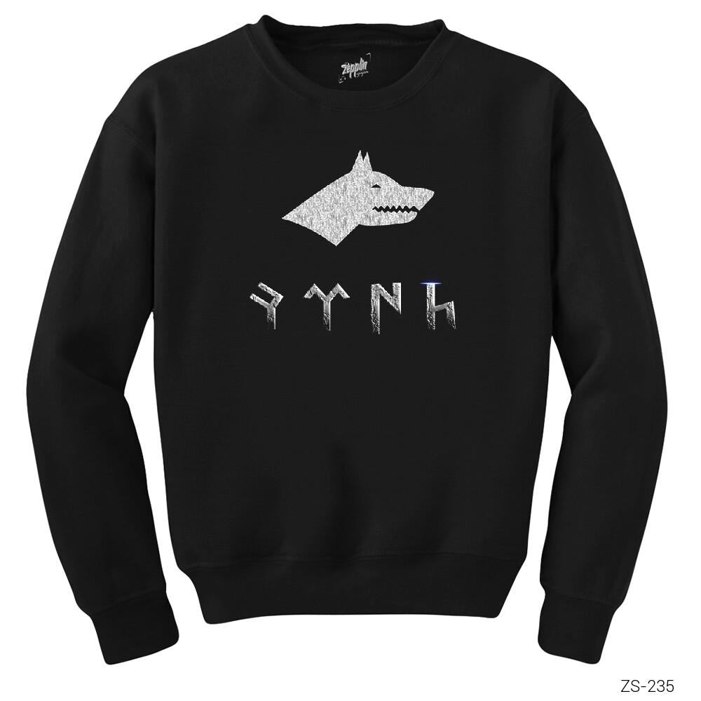 Kurtlu Göktürkçe Türk Siyah Sweatshirt