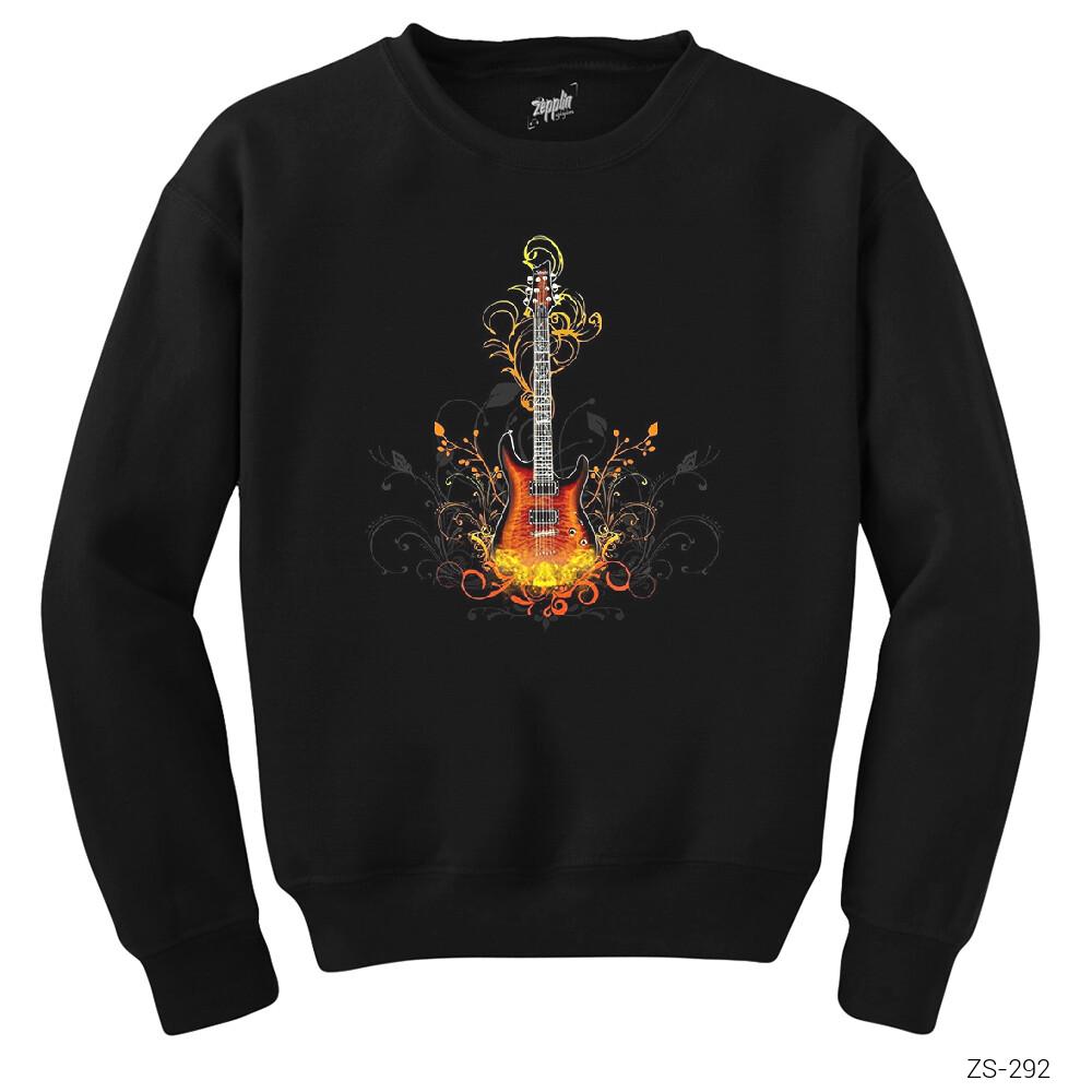 Alevli Elektro Gitar Siyah Sweatshirt