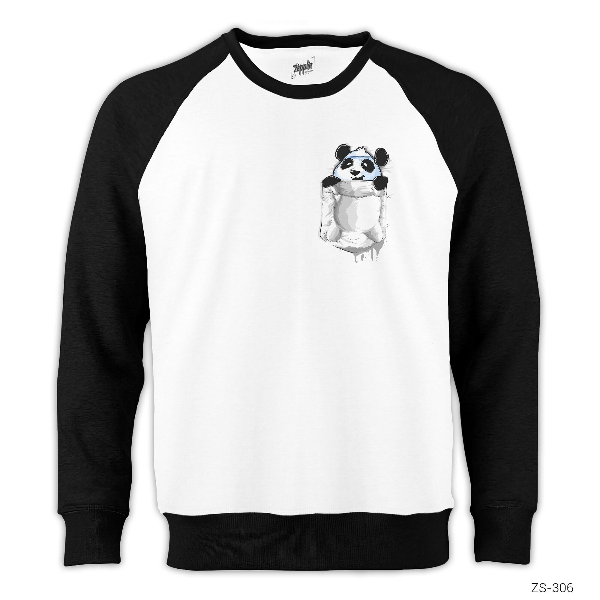 Panda Cep Reglan Kol Beyaz Sweatshirt