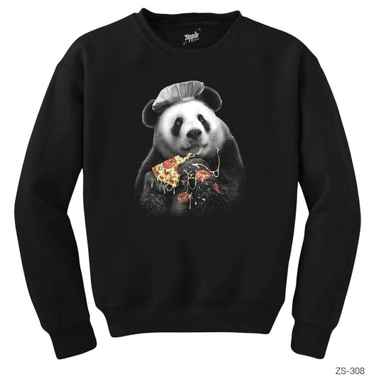 Panda Pizza Siyah Sweatshirt