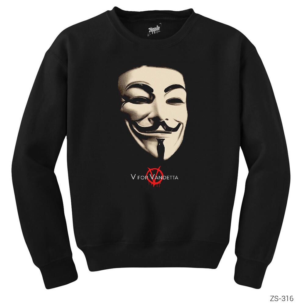 V For Vendetta Maske Siyah Sweatshirt
