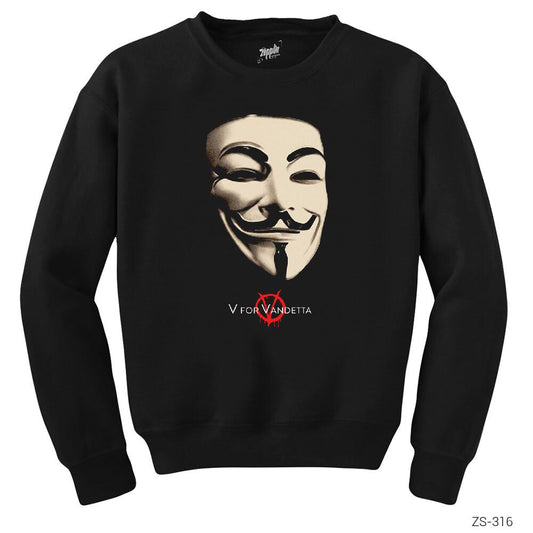 V For Vendetta Maske Siyah Sweatshirt