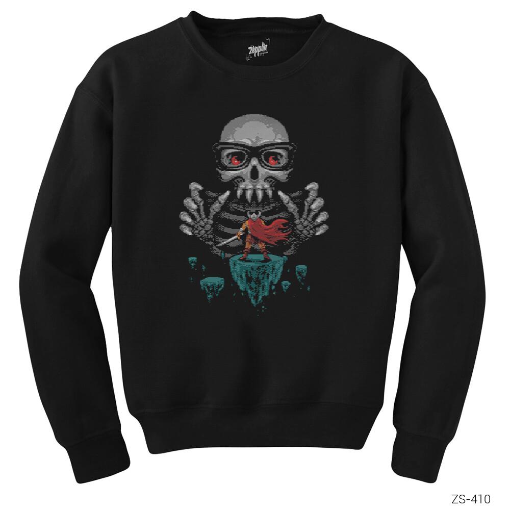 8bit Skull Siyah Sweatshirt