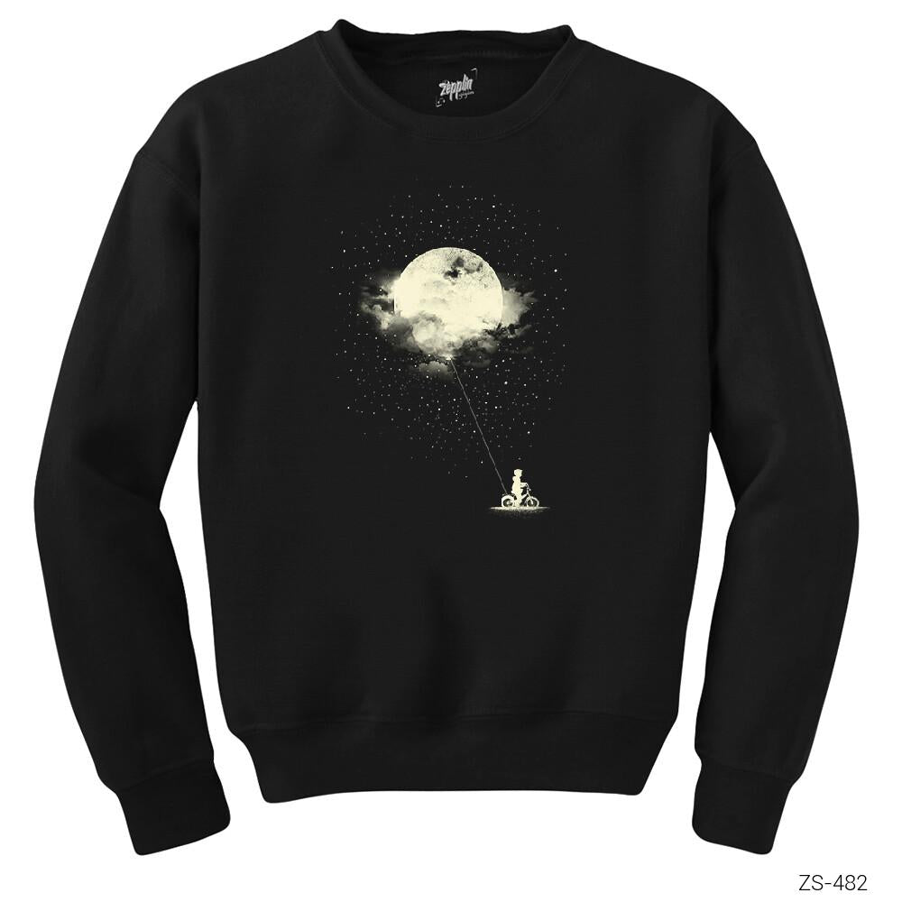 Biker Boy and Moon Siyah Sweatshirt