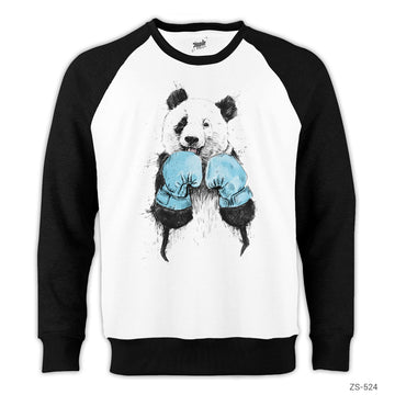 Panda Boxer Reglan Kol Beyaz Sweatshirt